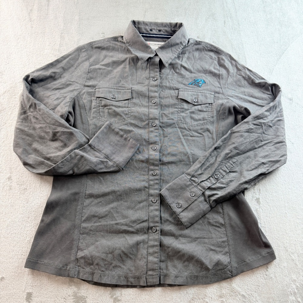 Cutter & Buck Carolina Panthers NFL Women's Medium Gray Cotton Button Up Shirt